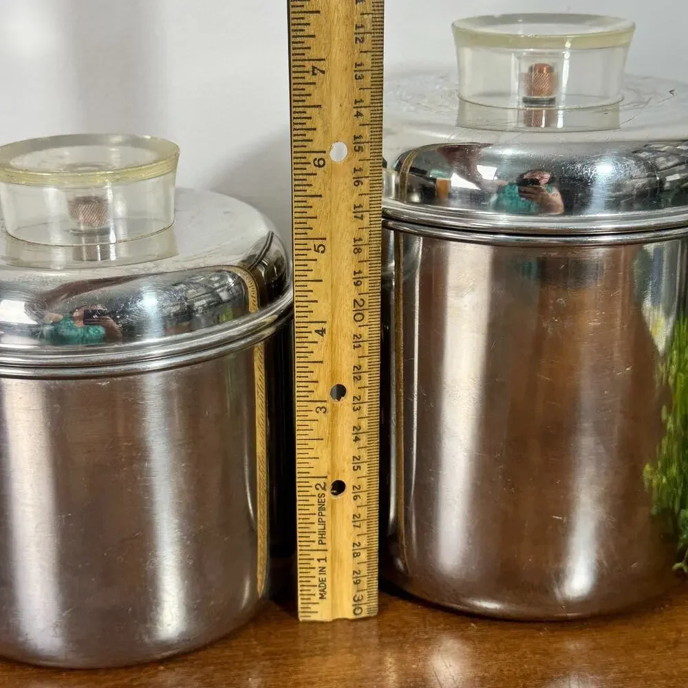 Vintage Set of 2 Revere Ware 1801 Stainless Steel Nesting Canisters